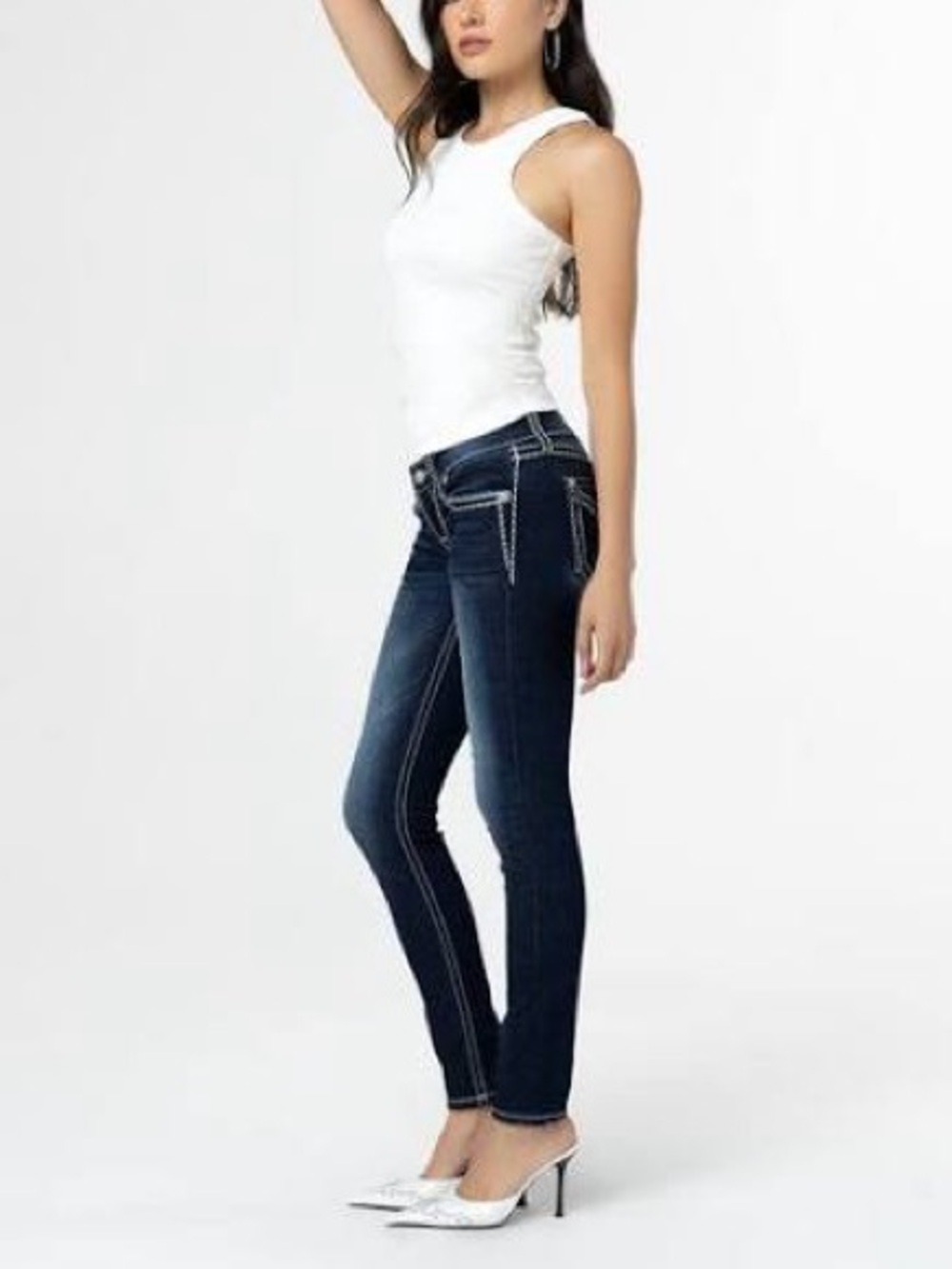 Miss Me Loose Saddle Stitch Low Rise Skinny Jeans Sz 24
